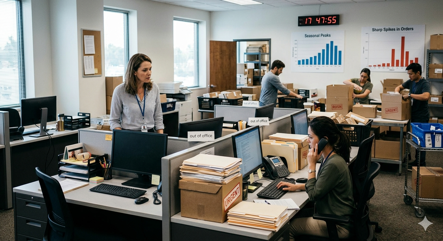 Como escolher a empresa certa para fornecer temporários Duas pessoas em uma empresa. Elas estão cansadas e o gestor não sabe se contrata ou não um temporário.