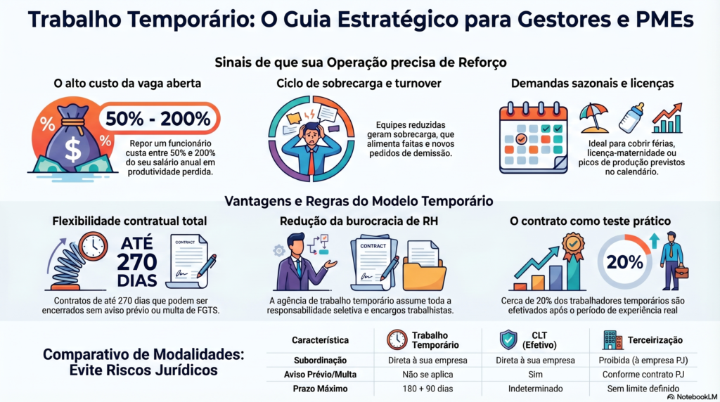 um infográfico explicando tudo para as empresas sobre contratação de mão de obra temporária.